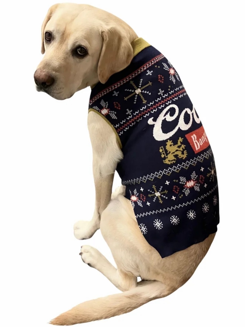 Coors Banquet Dog Christmas Holiday Sweater Beer Fair Isle Knit Est. Size L